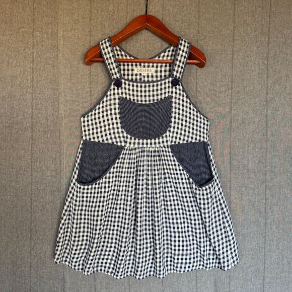 90s Vintage Desire Blue White Gingham Check Sleeveless Overall Mini Dress Size S - Picture 1 of 12